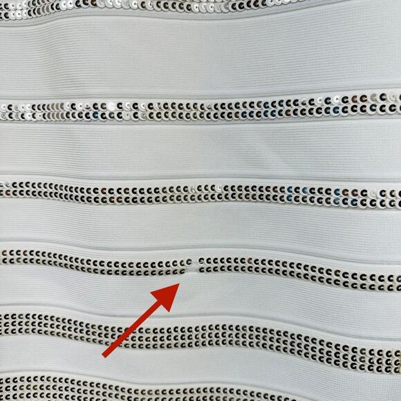 Herve Leger Fatima Gold Sequin Striped Bandage Dress White Alabaster Combo Small - Picture 11 of 16